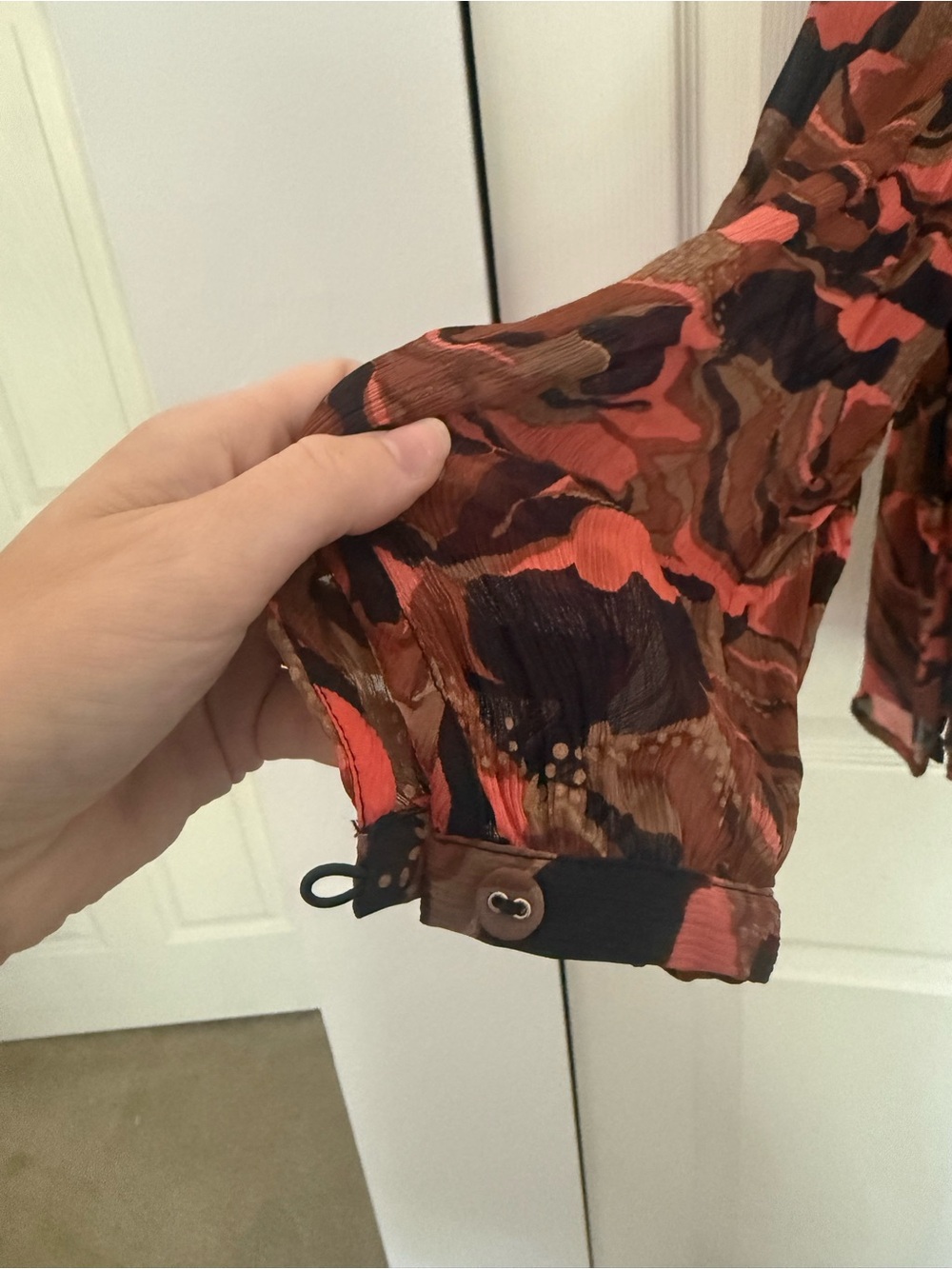 NWT Cleobella Octavia Blouse High Neck Tie Ruffles Brown Orange Boho Size Small - Picture 11 of 12